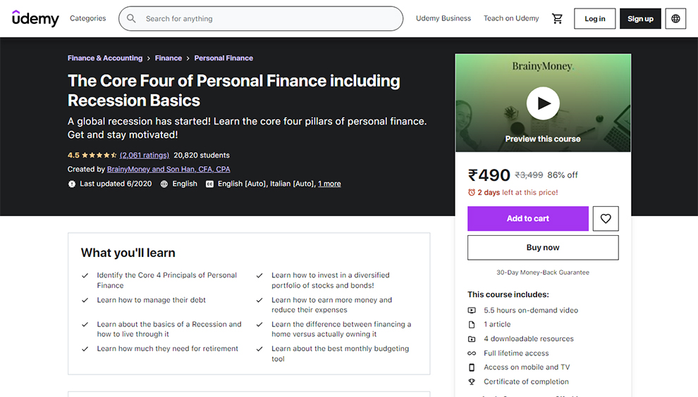 The Core Four of Personal Finance including Recession Basics