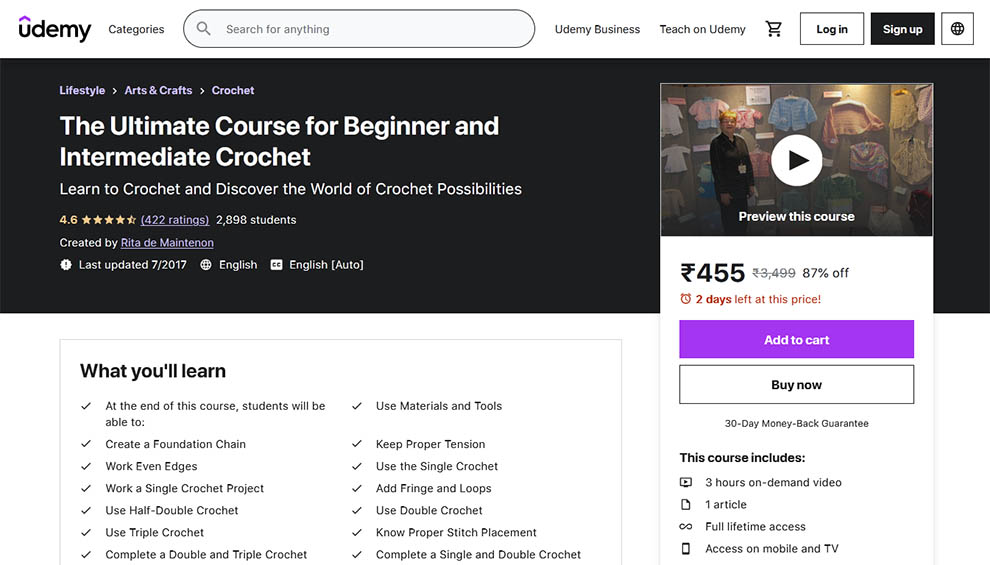 The Ultimate Course for Beginner and Intermediate Crochet by Udemy