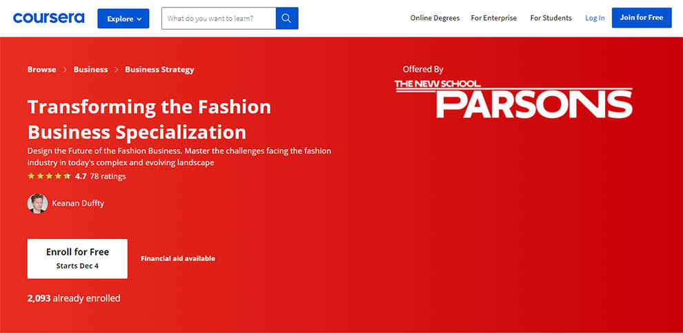 Transforming the Fashion Business Specialization – Offered by Parsons School of Design, The New School