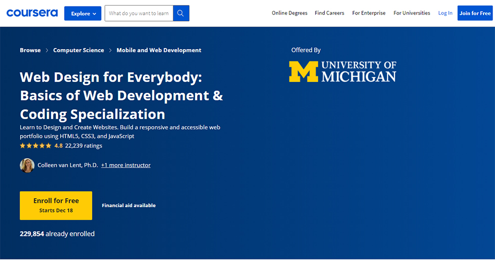 Web Design for Everybody: Basics of Web Development Coding Specialization