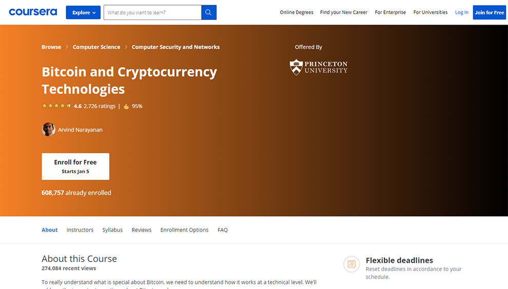Bitcoin and Cryptocurrency Technologies – Offered by Princeton University