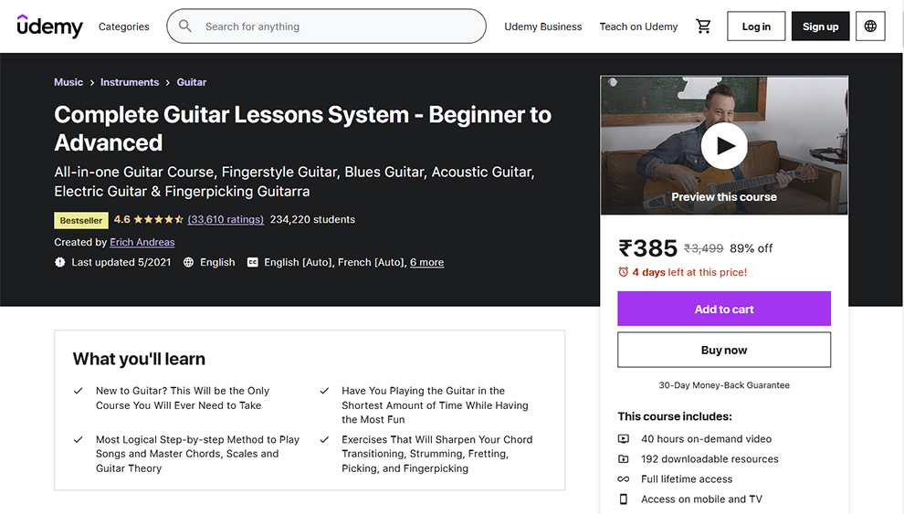 Complete Guitar Lessons System – Beginner to Advanced by Udemy