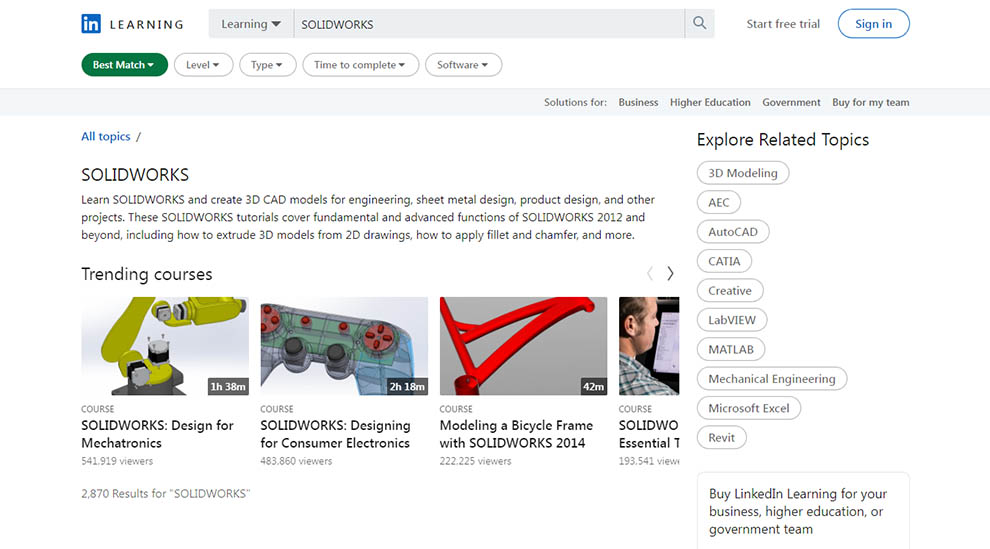 Courses on SolidWorks