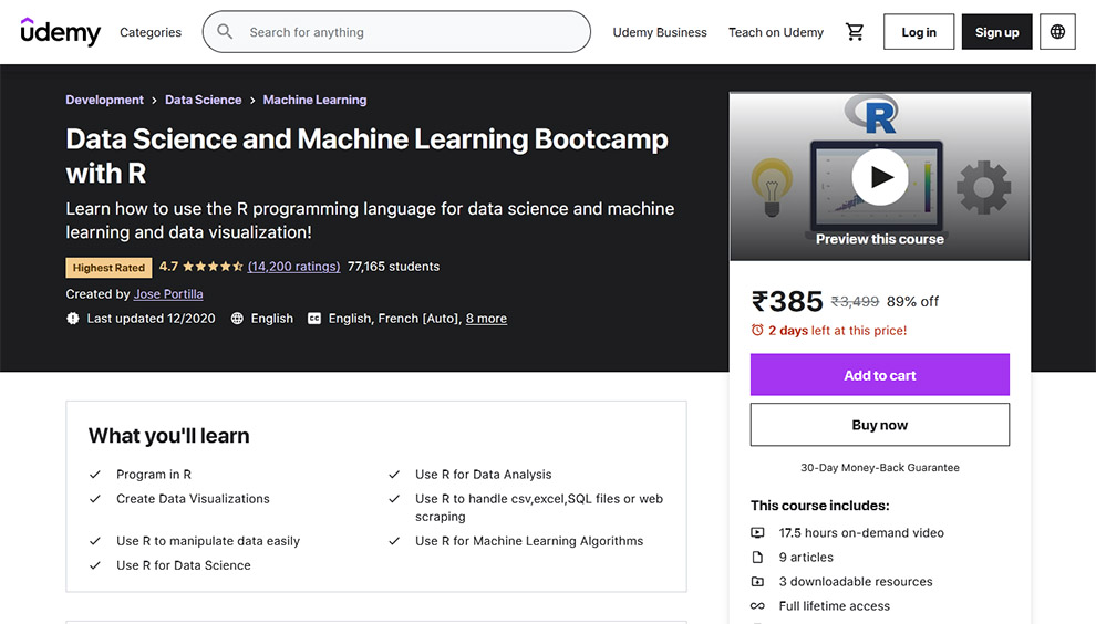 Data Science And Machine Learning Bootcamp with R by Udemy