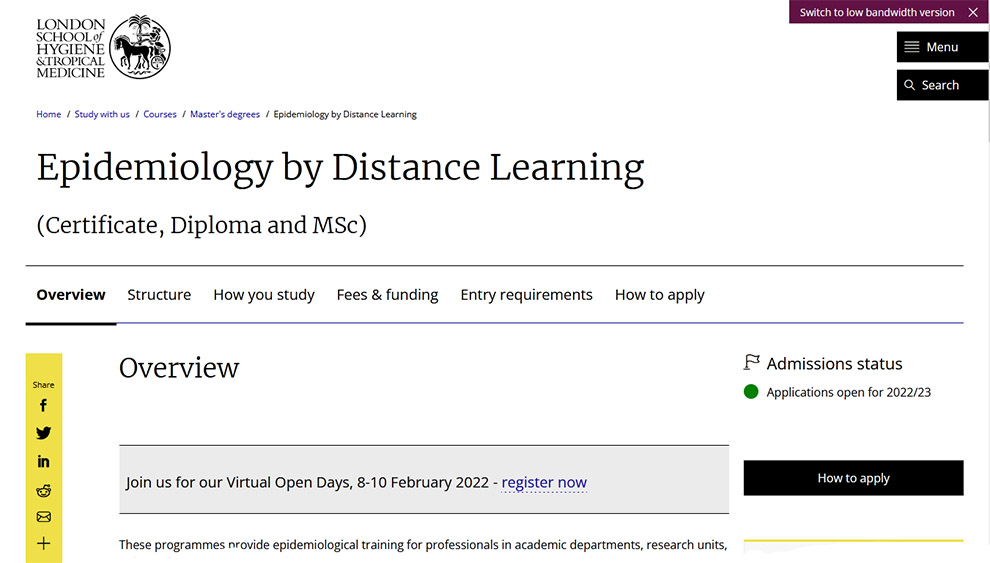 Epidemiology by Distance Learning by London School of Hygiene and Tropical Medicine