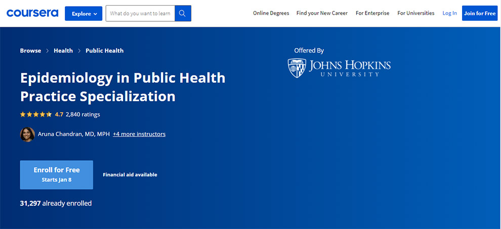 Epidemiology in Public Health Practice Specialization offered by Johns Hopkins University