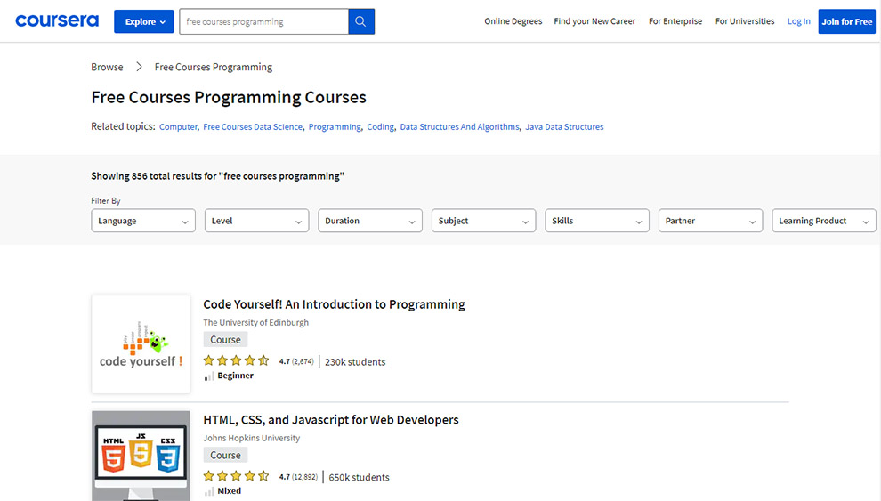 Best Free Online Programming Courses by Coursera