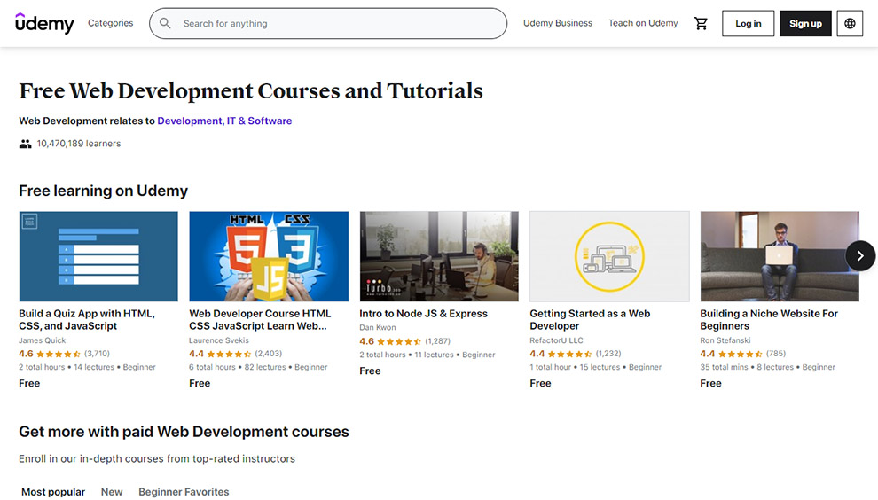 Free Web Development Courses and Tutorials by Udemy