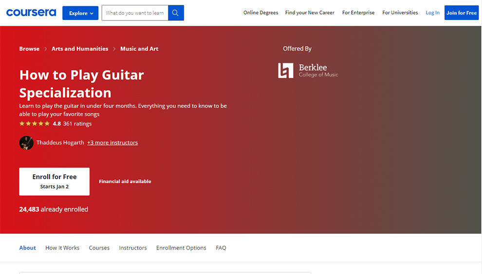 How to Play Guitar Specialization offered by Berklee college of music