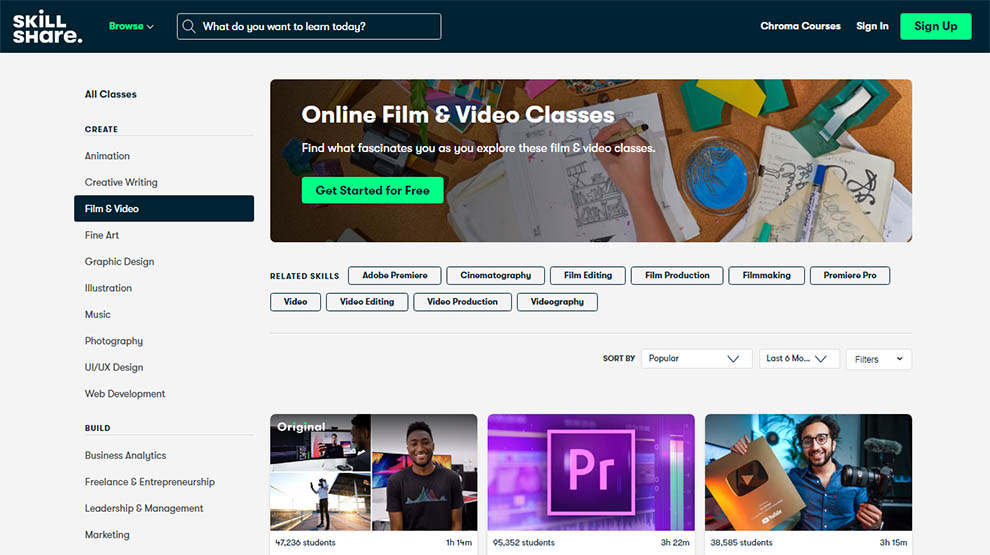 Top Skillshare Courses with Film Video Classes