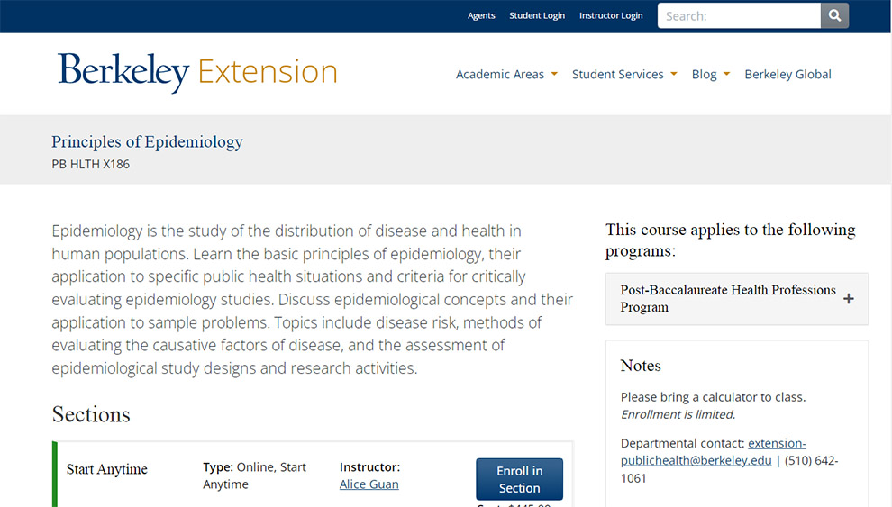 Principles of Epidemiology by Berkeley Extension