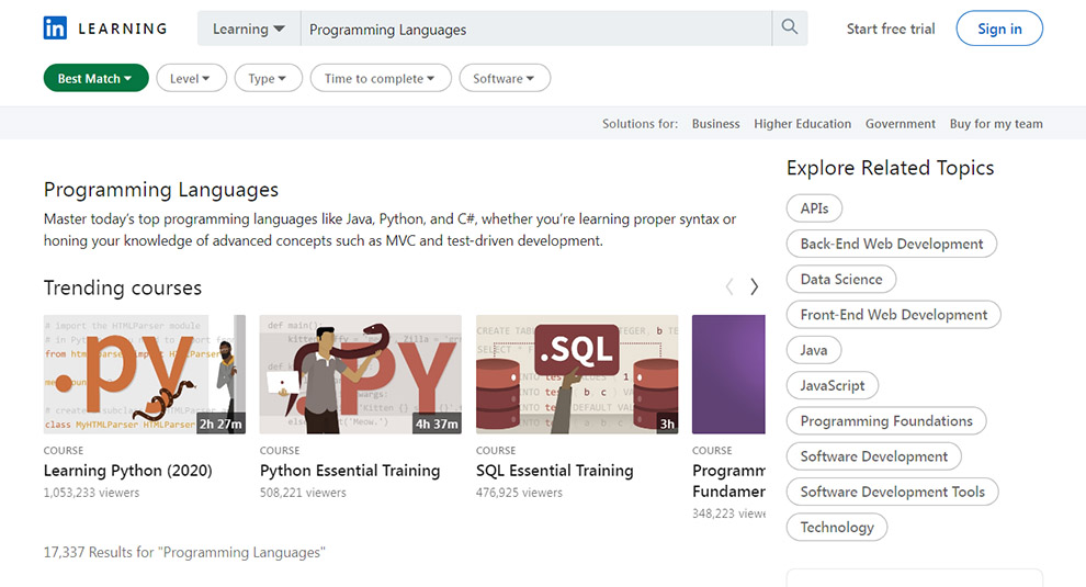 Programming languages by LinkedIn Learning