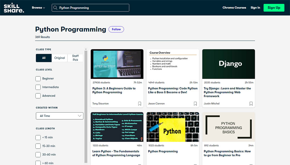 Python Programming Skillshare Classes