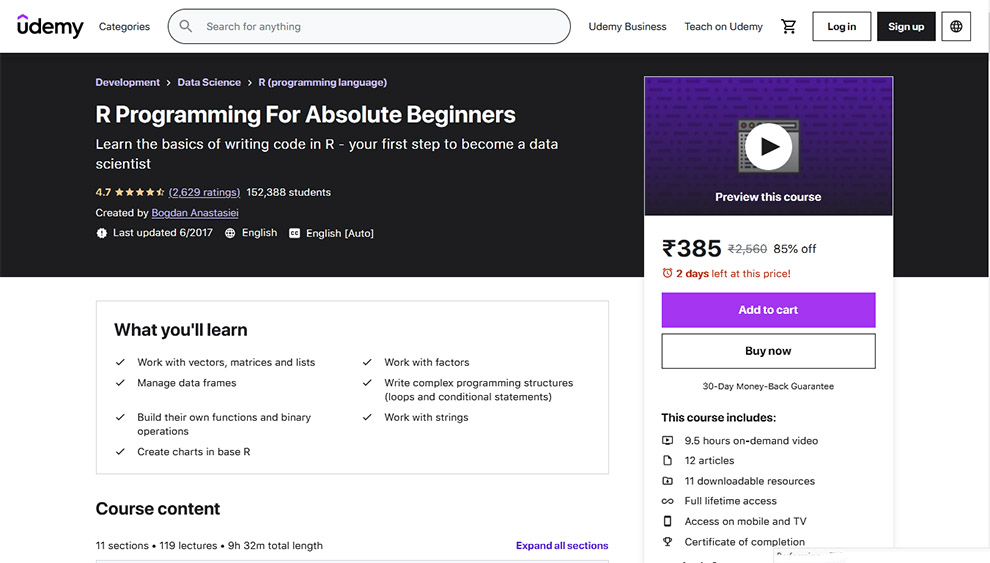 R Programming For Absolute Beginners by Udemy 