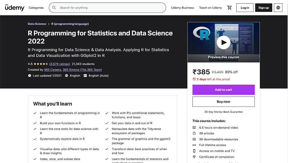 R Programming For Statistics and Data Science 2021 by Udemy