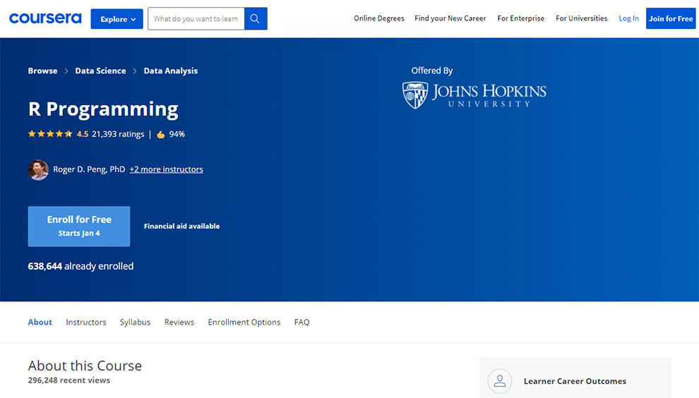 R Programming Offered By Johns Hopkins University