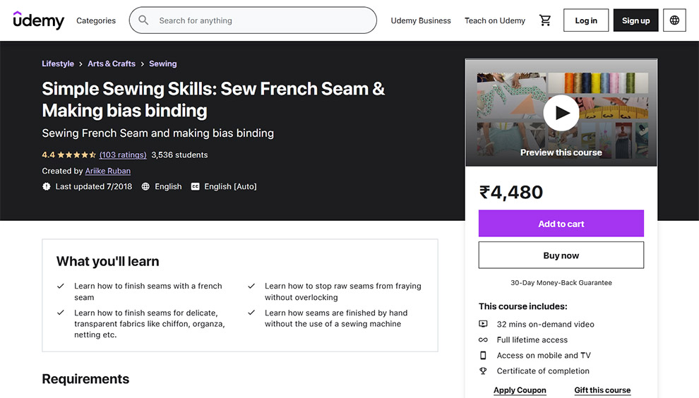 Simple Sewing Skills: Sew French Seam & Making bias binding