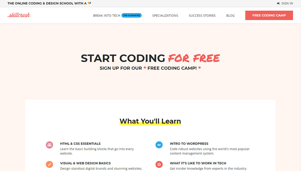 Best Free Coding Certification by Skillcrush