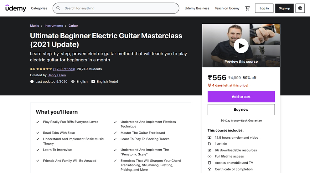 Ultimate Beginner Electric Guitar Masterclass (2021 Update) by Udemy