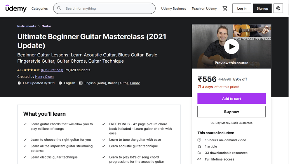 Ultimate Beginner Guitar Masterclass (2021 Update) by Udemy