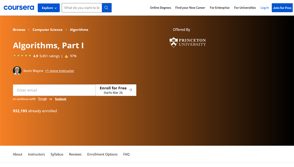 Algorithms, Part I – Offered by Princeton University