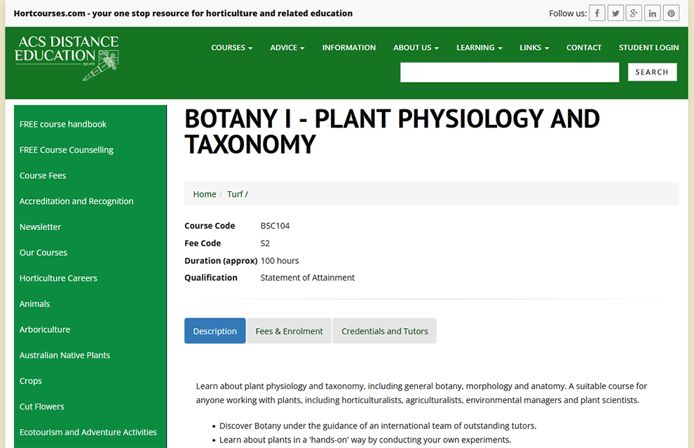Botany I - Plant Physiology And Taxonomy – Offered by ACS Distance Education