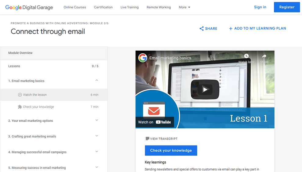 Connect through email – Offered by Google Digital Garage