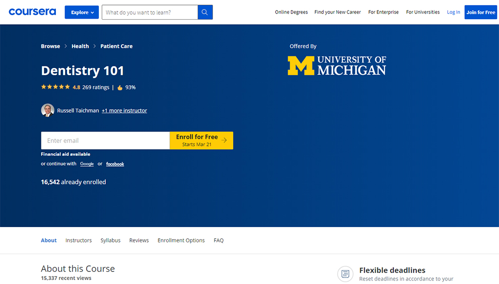 Dentistry 101 – Offered by University of Michigan