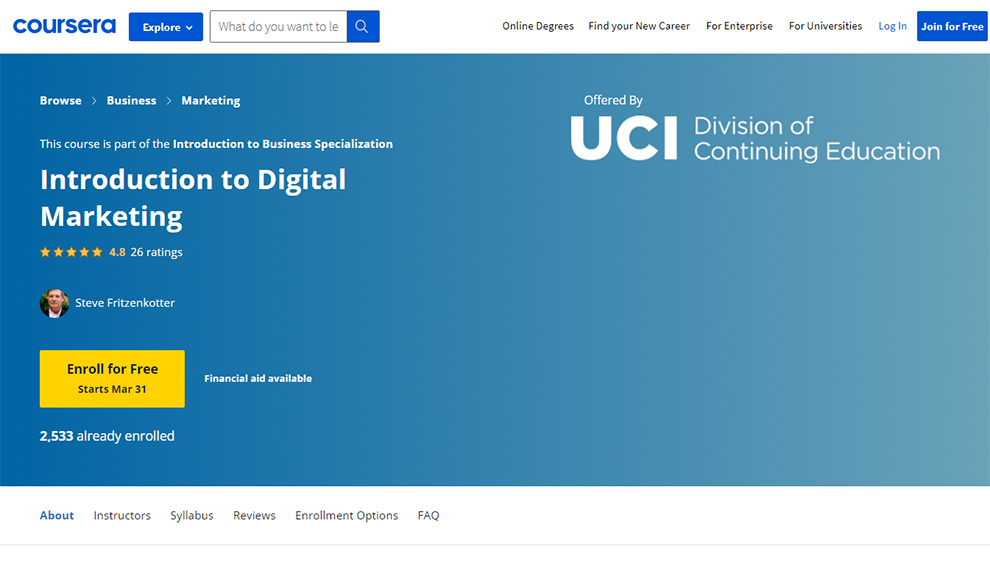 Introduction to Digital Marketing by University of California