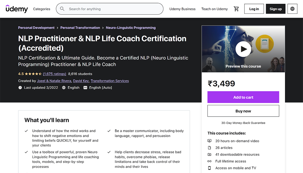 NLP Practitioner and NLP Life Coach Certification
