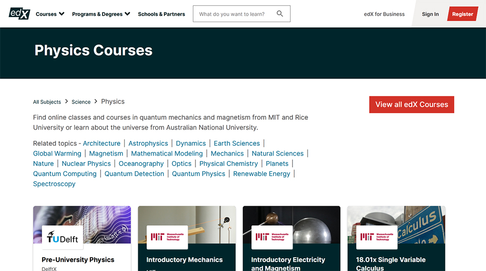 Physics courses from edX