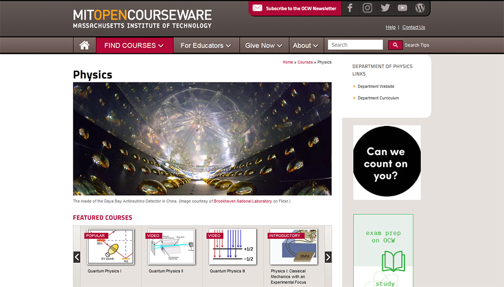 Range of Complete Physics courses by MIT open Courseware