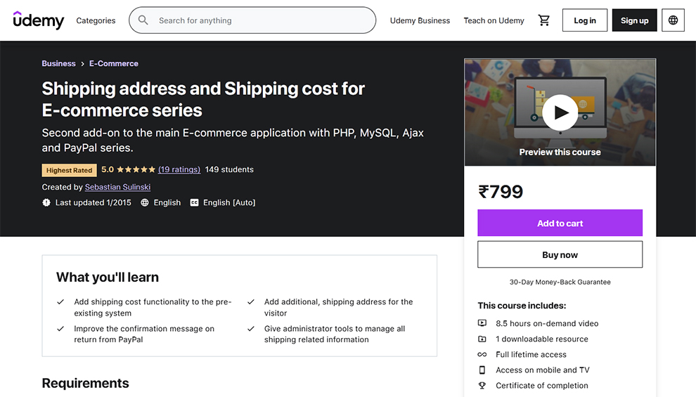 Shipping address and Shipping cost for E-commerce series