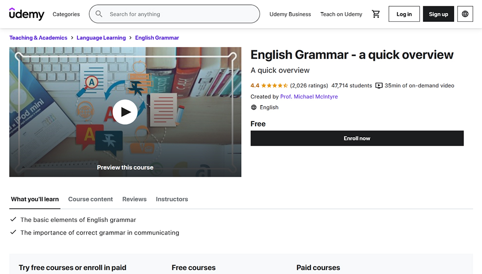 Udemy’s English Grammar – A Quick Overview