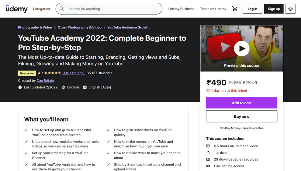 YouTube Academy 2022: Complete Beginner to Pro Step-by-Step