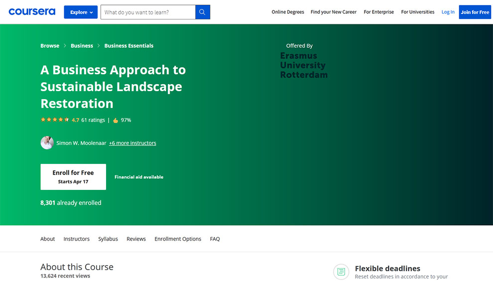 A Business Approach to Sustainable Landscape Restoration – Offered by Erasmus University Rotterdam