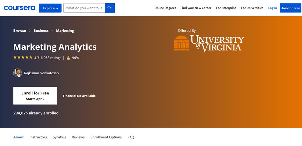 Marketing Analytics – Offered by The University of Virginia