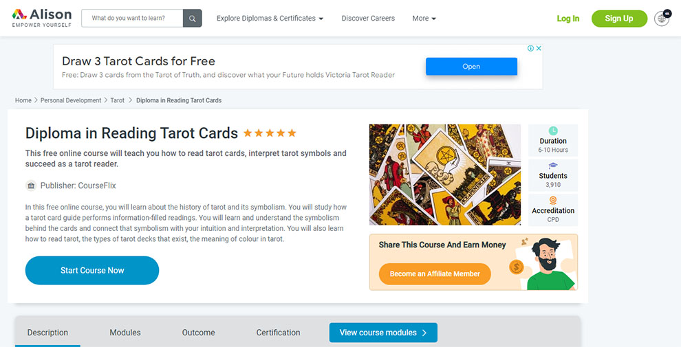 Diploma in Reading Tarot Cards