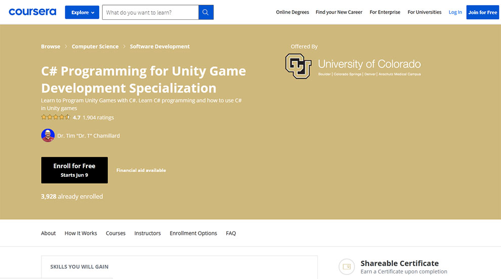 C# Programming for Unity Game Development Specialization