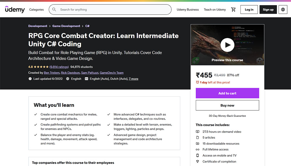 RPG Core Combat Creator: Learn Intermediate Unity C# Coding