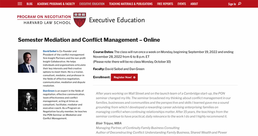 Semester Mediation and Conflict Management – online