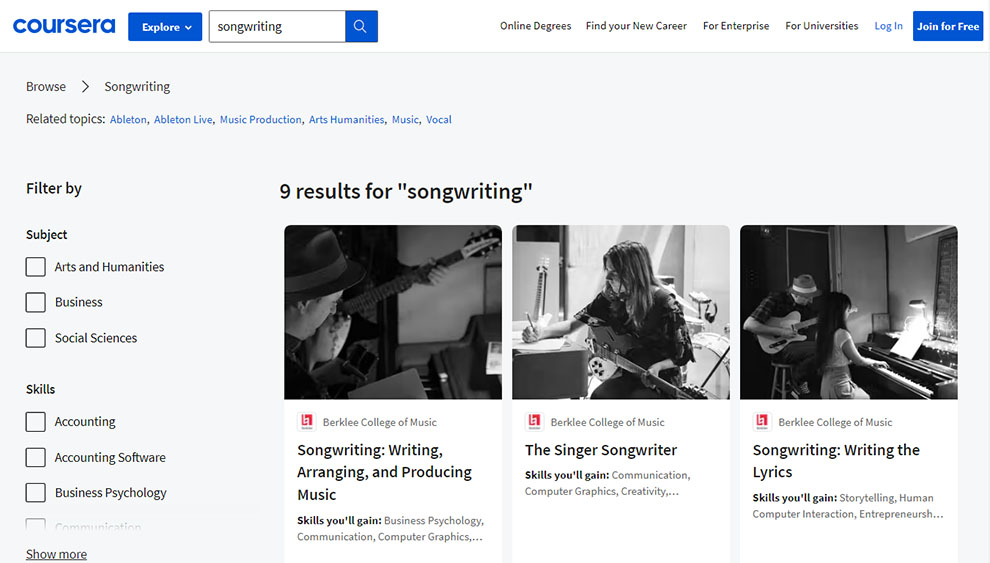 Best songwriting courses online