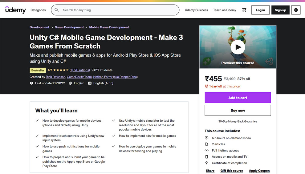 Unity C# Mobile Game Development - Make 3 Games from Scratch