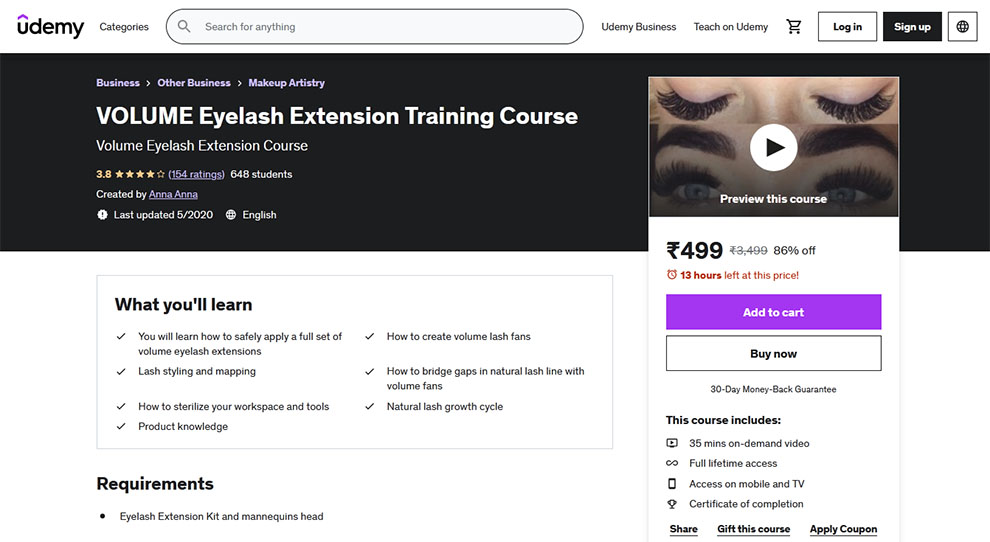 Volume Eyelash Extension Training Course