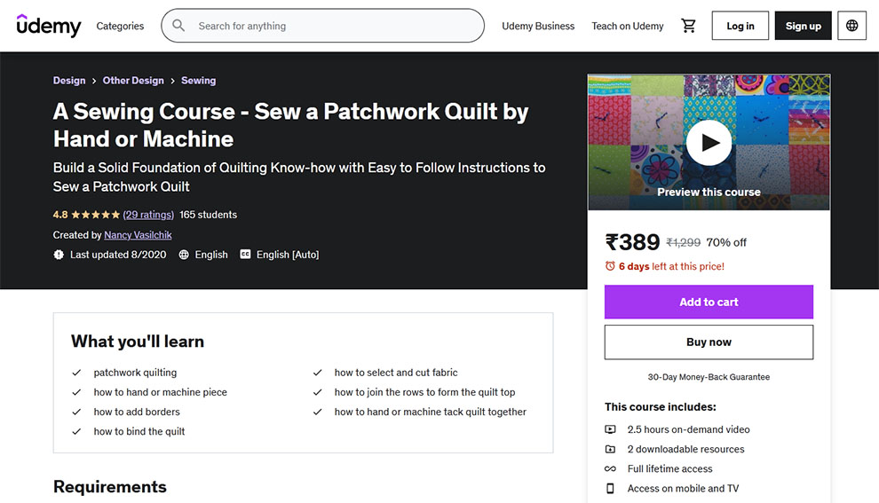 A Sewing Course – Sew a Patchwork Quilt by Hand or Machine