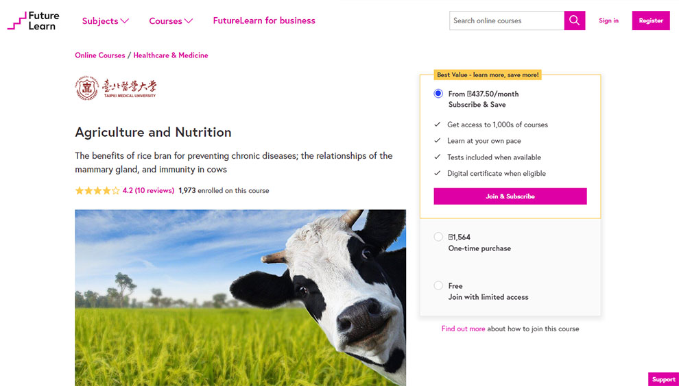 Agriculture and Nutrition by Taipei Medical University – By FutureLearn