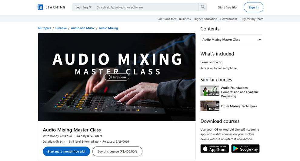 Audio Mixing Master Class