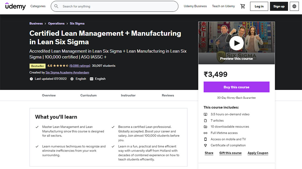 Certified Lean Management + Manufacturing in Lean Six Sigma