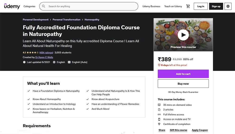 Fully Accredited Foundation Diploma Course in Naturopathy