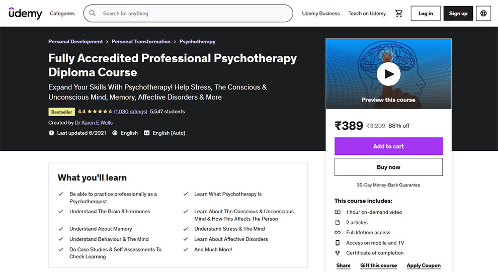 Fully Accredited Professional Psychotherapy Diploma Course